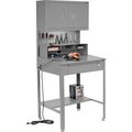 Global Equipment Flat Surfaced Shop Desk w/ Cabinet   Pegboard, 34-1/2"W x 30"D, Gray 249690GY
